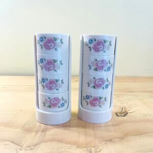 2 Sets of 4 Gemco Vintage 1980's Napkin Rings & Holders w/ Floral, Flower Design